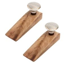 2 Pieces Golden Border Pattern Flat Ceramic Wooden Door Stopper